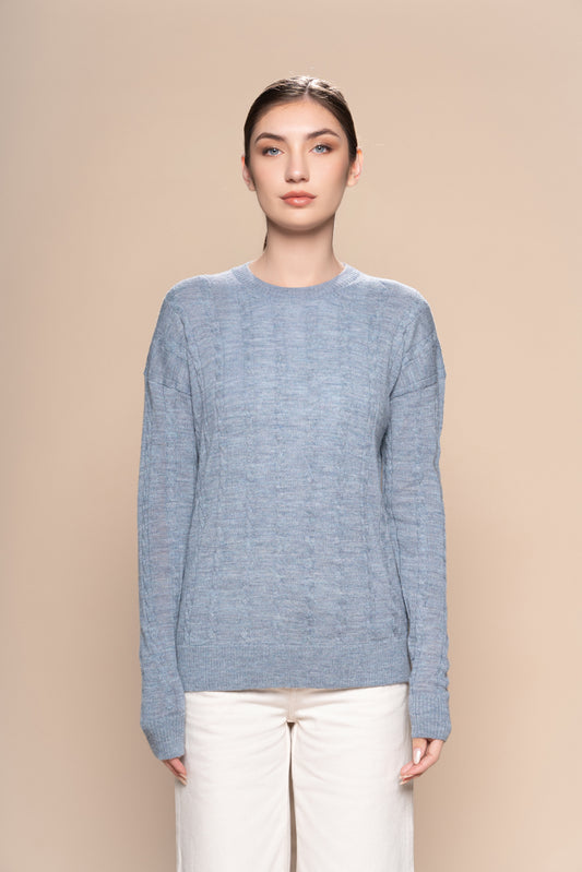 Braided Alpaca Sweater in Light Blue