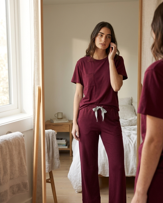 Pima Short/Long Aida Lounge Set in Red Plum