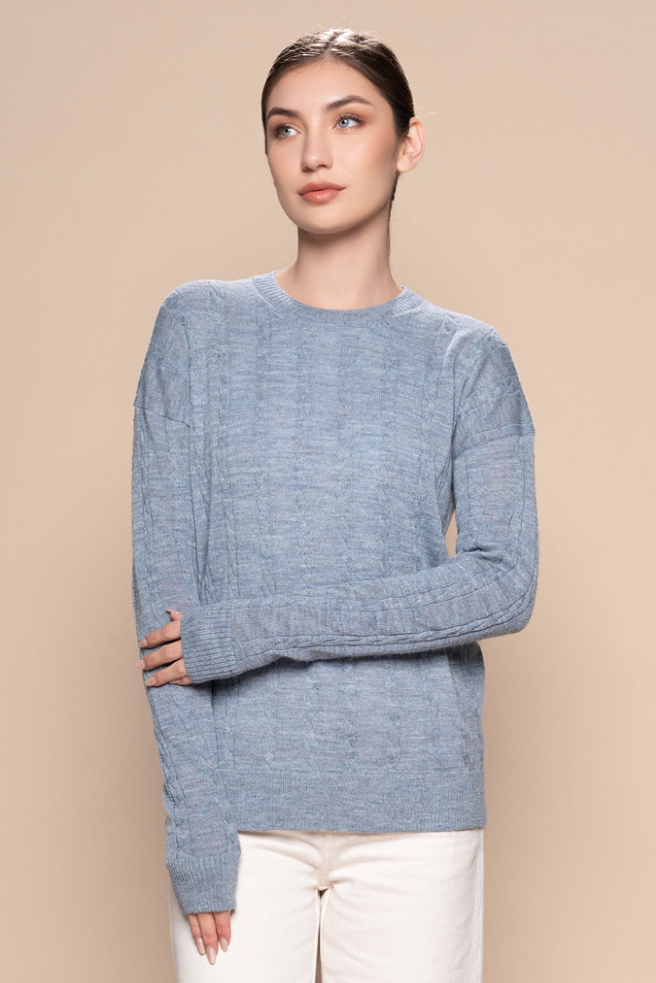 Braided Alpaca Sweater in Light Blue