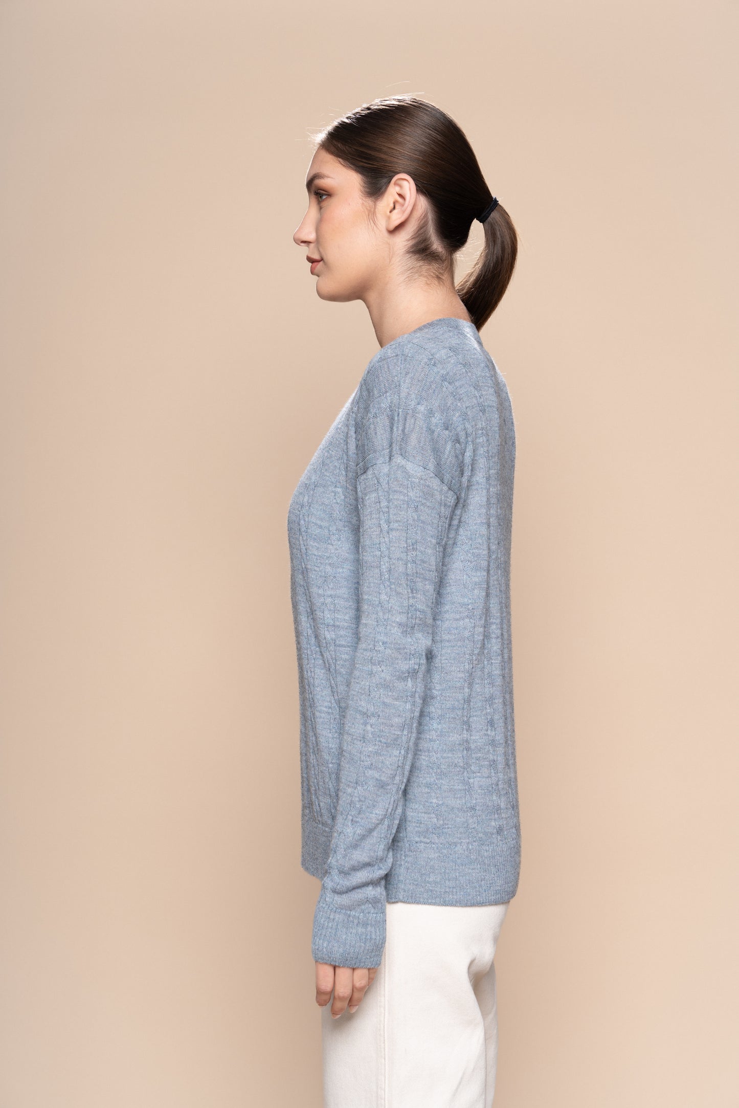 Braided Alpaca Sweater in Light Blue