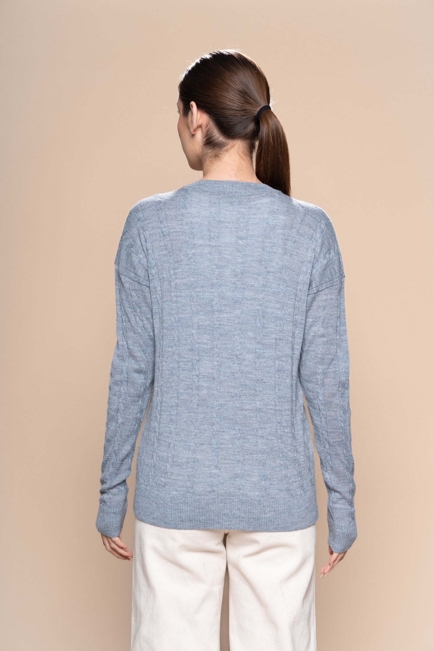 Braided Alpaca Sweater in Light Blue