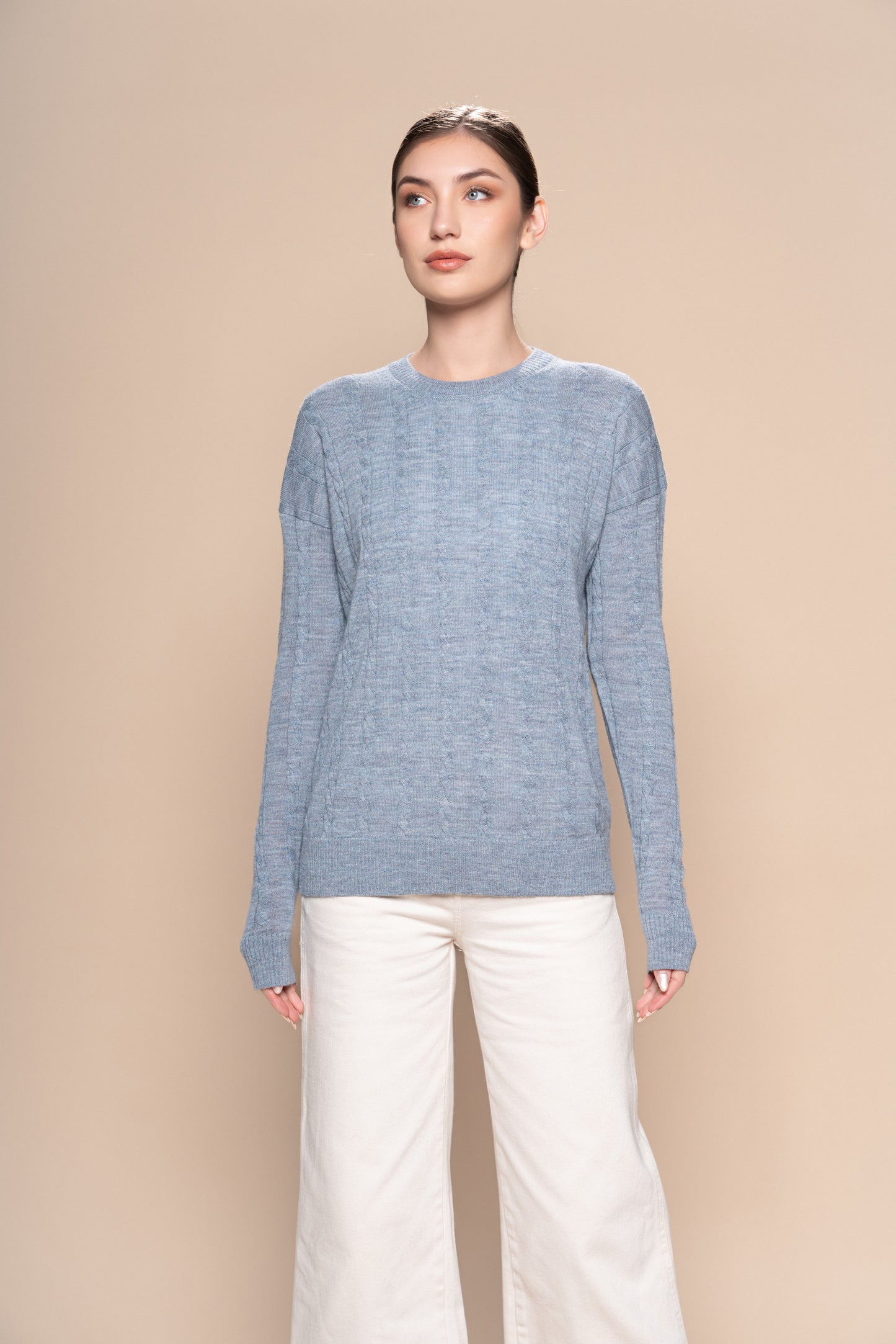 Braided Alpaca Sweater in Light Blue