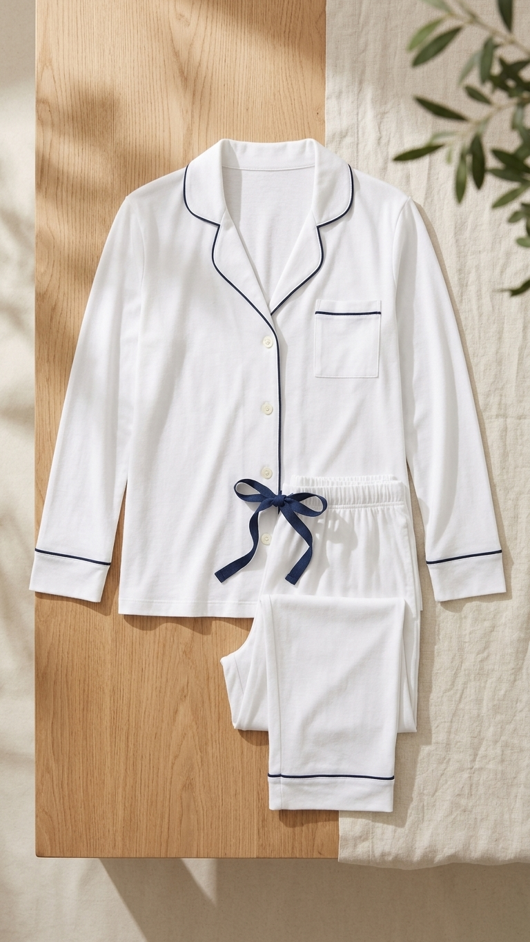 Relaxed Long Set in White/Blue